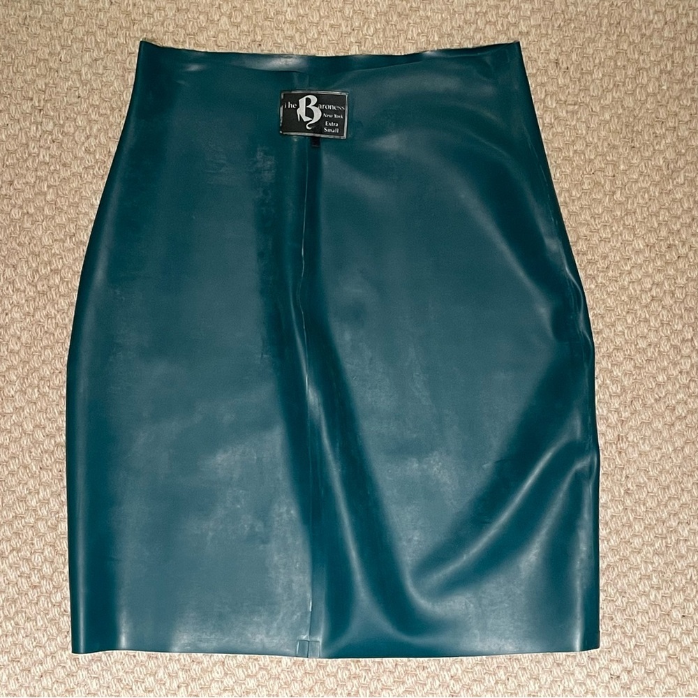 The Baroness NYC Teal Rubber Pencil Skirt XS
